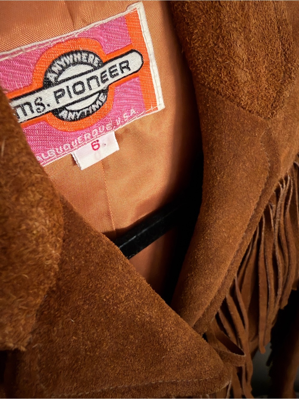 Vintage Ms Pioneer Suede Leather Jacket Brown Fringe Western Boho Albuquerque - Picture 3 of 6